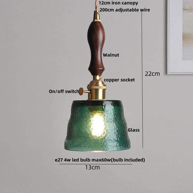 Helnys Glass Pendant Lights: Modern Nordic LED Kitchen Fixtures, Walnut Wood Hallway Bedside Lamps