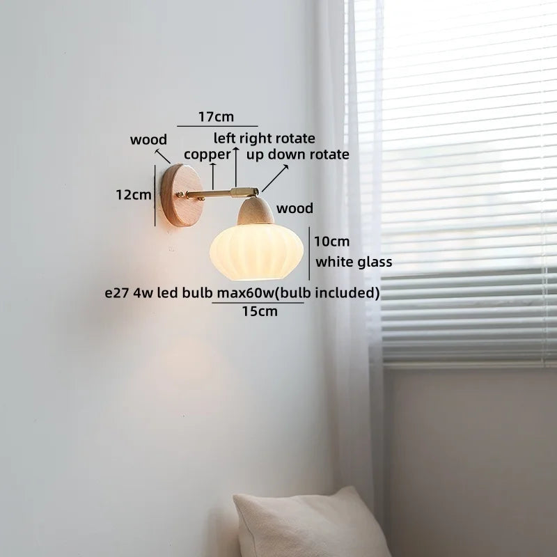 Helnys Nordic LED Wall Light Copper Arm White Glass Bedside Lamp