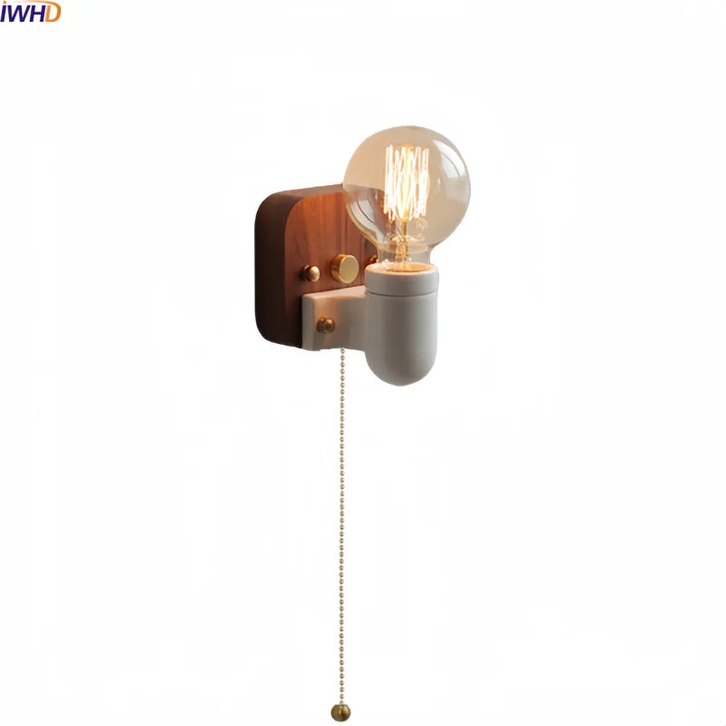 Helnys Ceramic LED Wall Light Mirror Bathroom Decoration Wooden Bedside Lamp