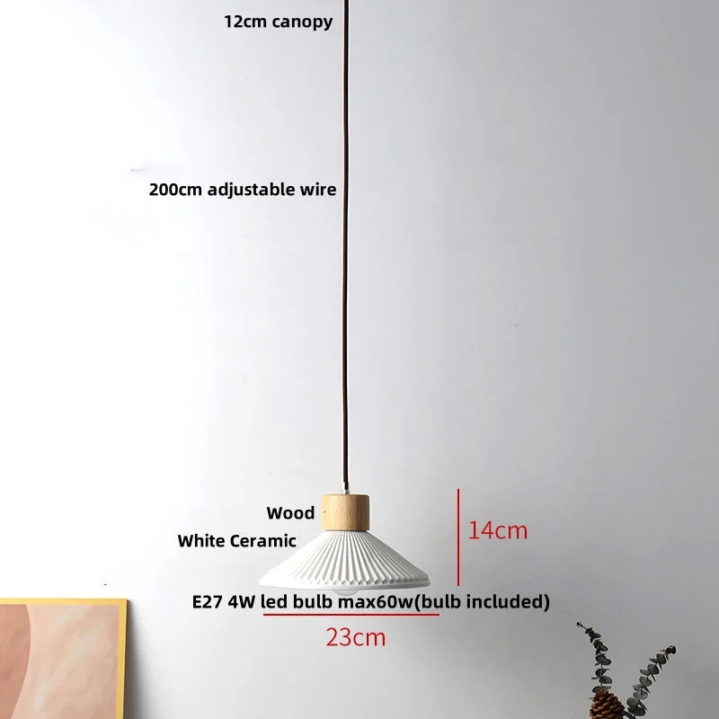 Helnys Nordic Wood LED Pendant Lamp with White Ceramic Ball