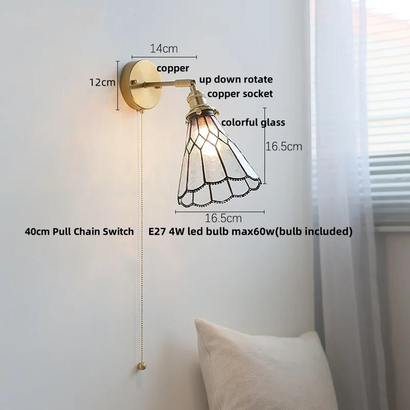 Helnys Colorful Glass LED Wall Light Sconce Tiffany Style Bedside Lamp