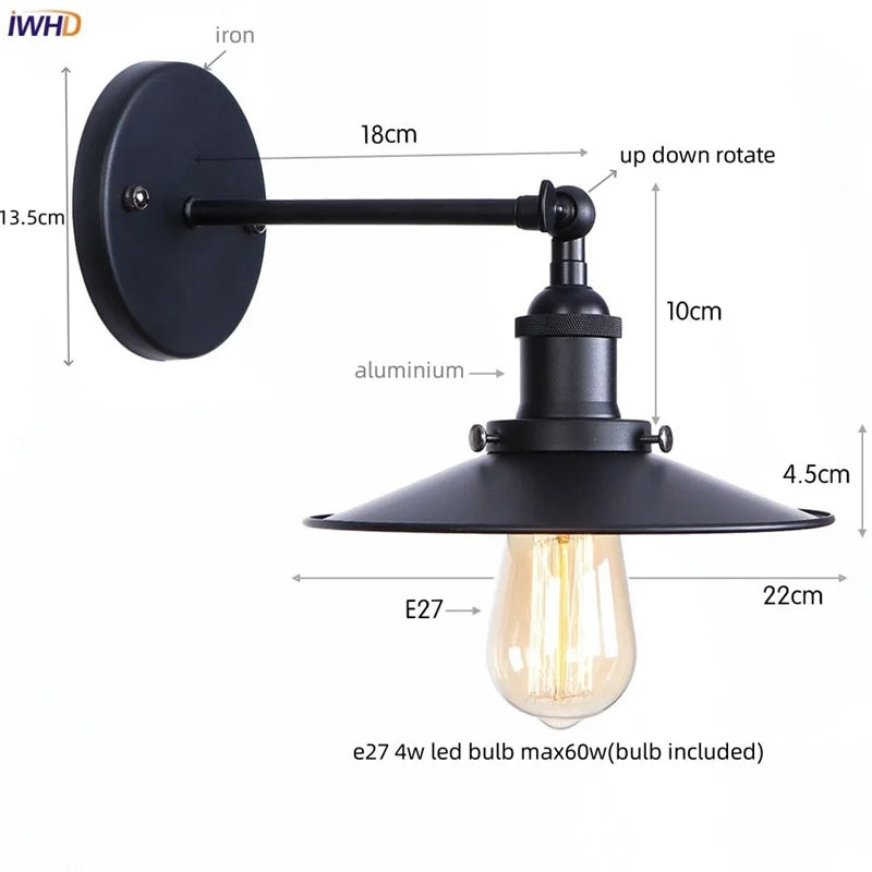 Helnys Loft LED Wall Lamp With Gold Pull Chain Switch - Industrial Vintage Design
