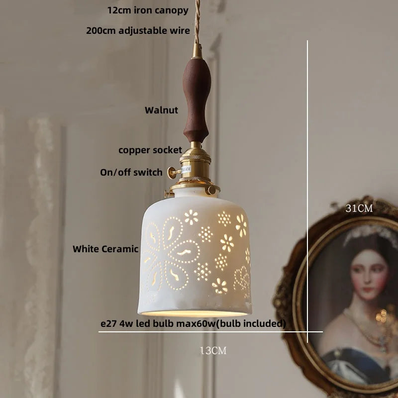 Helnys Ceramic Flower Pendant Light - Nordic Modern LED Hanging Lamp