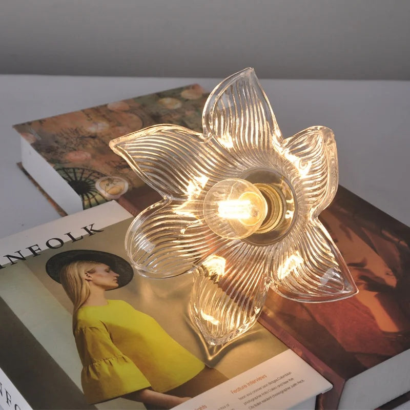 Helnys Flower Glass LED Wall Lamp with Pull Chain Switch - Copper Wall Light Fixtures