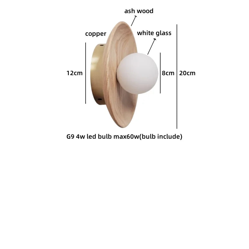 Helnys Wooden Bedside Wall Light | Japan Style LED Fixture for Bedroom Balcony