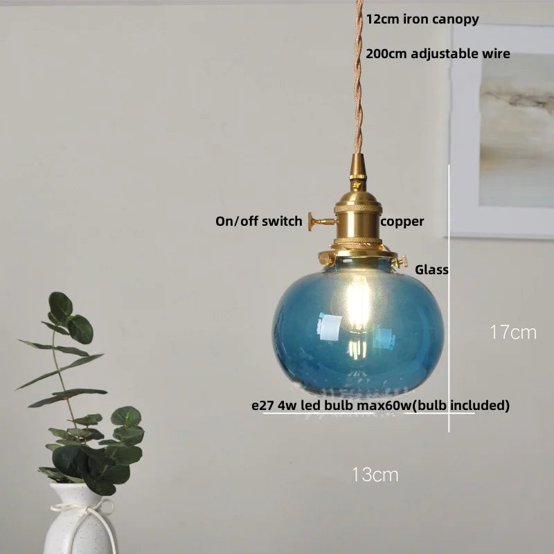 Helnys Bubble Glass Ball LED Pendant Lamp with Copper Knob Switch