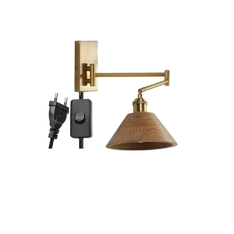 Helnys Wooden Wall Lamp Sconce with Pull Chain Switch for Bedroom and Bathroom