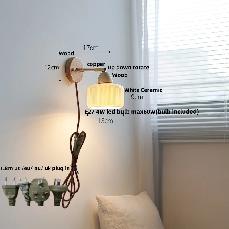 Helnys Ceramic Wood Wall Sconce Up Down Rotate LED Light Fixture