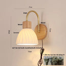 Helnys Nordic Wood Canopy LED Wall Light Fixture with Pull Chain Switch for Bedroom