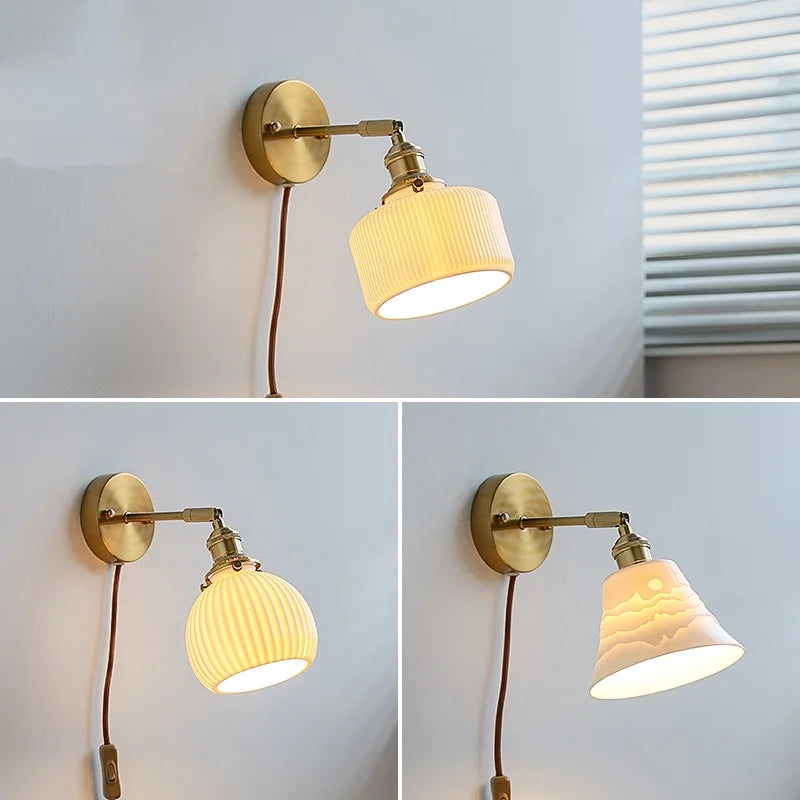 Helnys Nordic LED Wall Light Ceramic Bedroom Stair Lamp