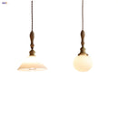 Helnys White Glass LED Pendant Light Fixture Nordic Modern Wood Ash Hanging Lamp