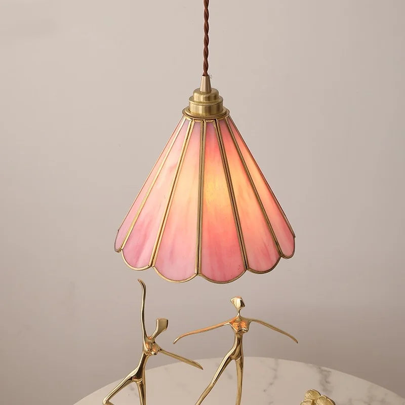Helnys Glass Pendant Lamp Flower Pink Adjustable LED Hanging Lights