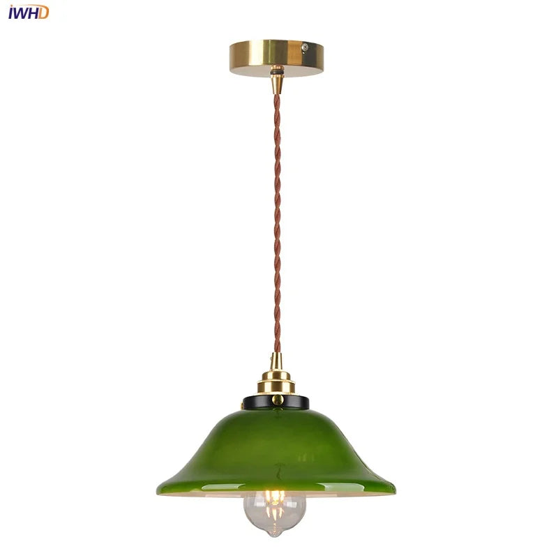 Helnys Green Glass LED Pendant Lights for Reading and Dining Room