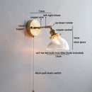 Helnys Clear Glass LED Wall Lamp with Pull Chain for Modern Bathroom Mirror Lighting