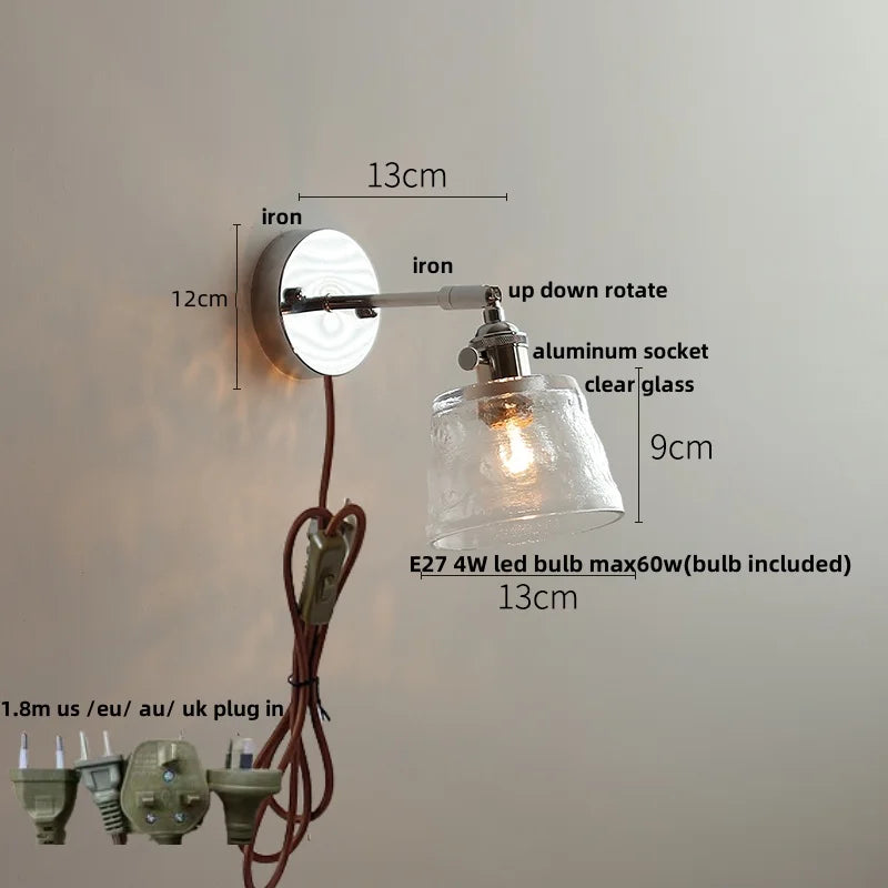 Helnys Iron Rotate LED Wall Light Clear Glass Modern Refresh Nordic Style Bedside Lamp