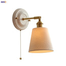 Helnys Ceramic LED Wall Sconce - Copper Arm, Adjustable Pull Chain Switch