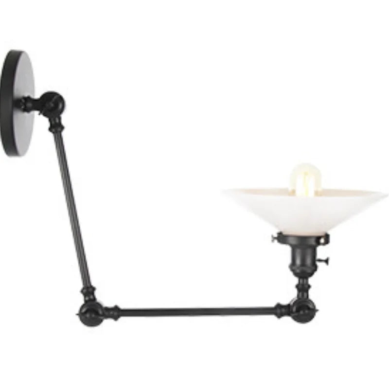Helnys Vintage Swing Arm Wall Lamp with White Glass Shade