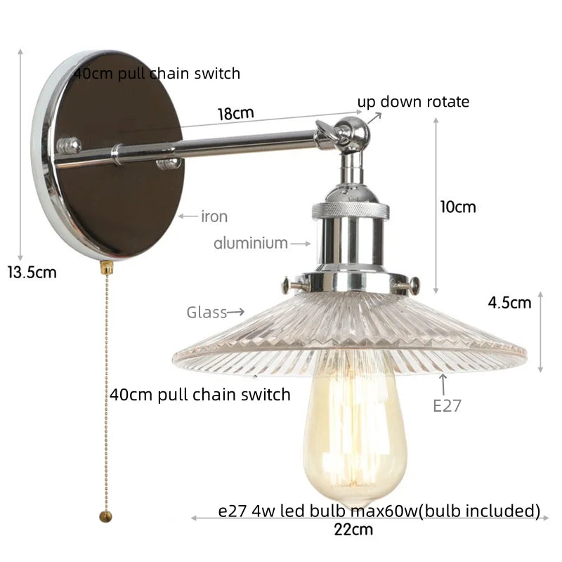 Helnys Industrial Loft LED Wall Lights Plug In Iron Bedside Lamp for Bedroom