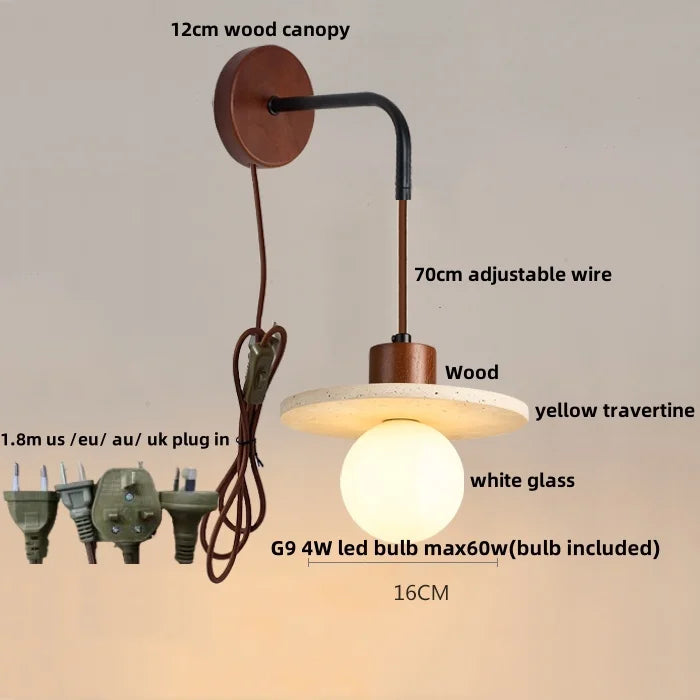 Helnys Nordic LED Wall Lights Wood Yellow Travertine Sconce Stair Light Fixtures