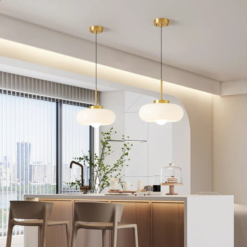 Helnys Copper Bauhaus LED Pendant Light with Orange Glass