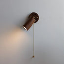 Helnys Nordic LED Wall Lamp Walnut Finish Pull Chain Switch Rotating Light