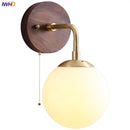 Helnys Glass Wall Light Fixture Modern Nordic Walnut Wood Lamparas