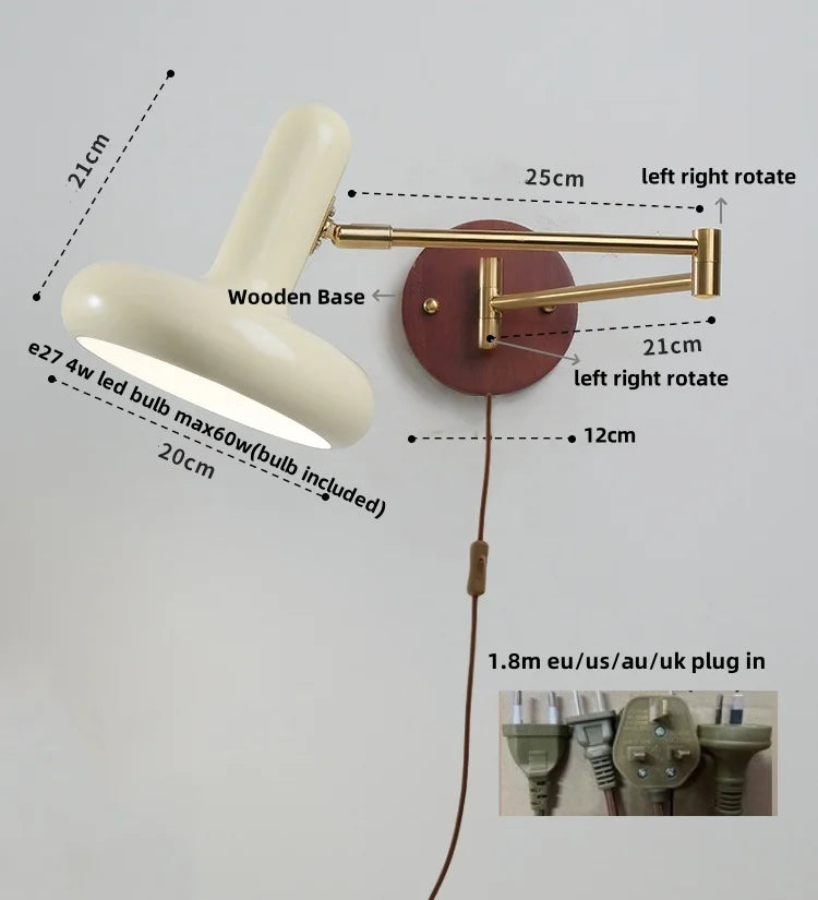 Helnys Rotatable Nordic LED Wall Sconce with Pull Chain Switch for Indoor Spaces