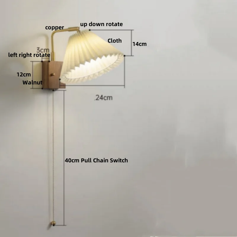 Helnys LED Wall Light Fixture Walnut Wood Copper Bedside Lamp Rotation Dining Room