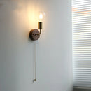 Helnys Walnut Wood LED Wall Light with Clear Glass Sconce & Pull Chain Switch