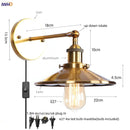 Helnys Vintage LED Pull Chain Wall Lights Lens Stair Reading Bedside Lamp Iron Lightings