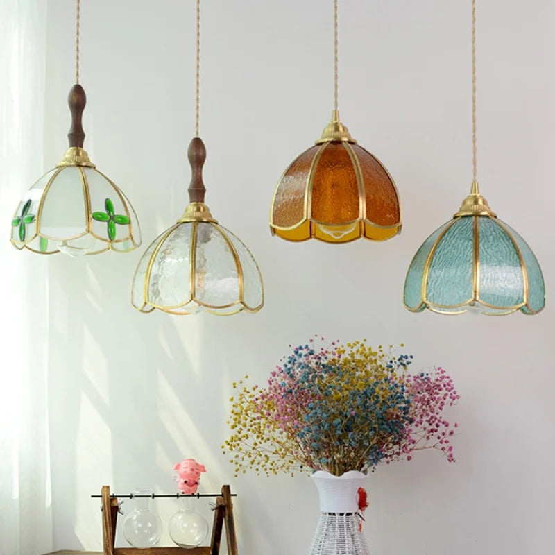 Helnys Vintage Copper Wire Glass Pendant Lamp Adjustable LED Fixture