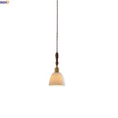 Helnys Ceramic Copper LED Pendant Light with Wood Handle for Home Decor