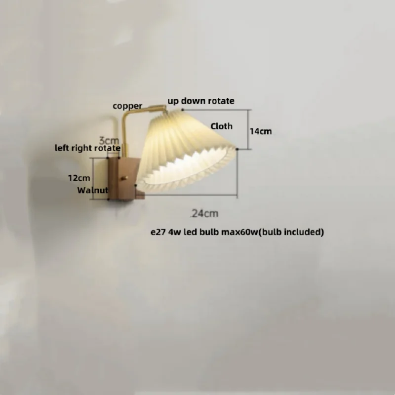 Helnys LED Wall Light Fixture Walnut Wood Copper Bedside Lamp Rotation Dining Room