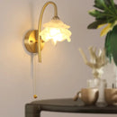 Helnys Glass LED Wall Sconce Pull Chain Switch Copper Base Stair Light