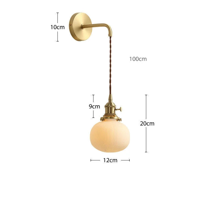 Helnys Nordic LED Wall Light Copper Ceramic Adjustable Bedroom Living Room Lamp
