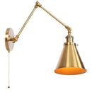 Helnys Iron Gold LED Wall Lamp with Long Arm Pull Chain Switch