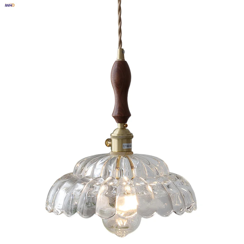 Helnys Clear Glass Flower LED Pendant Light - Modern Adjustable Hanging Lamp