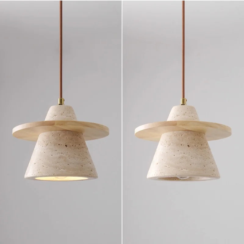 Helnys Adjustable LED Pendant Lamp Nordic Modern Yellow Travertine Wood Fixture