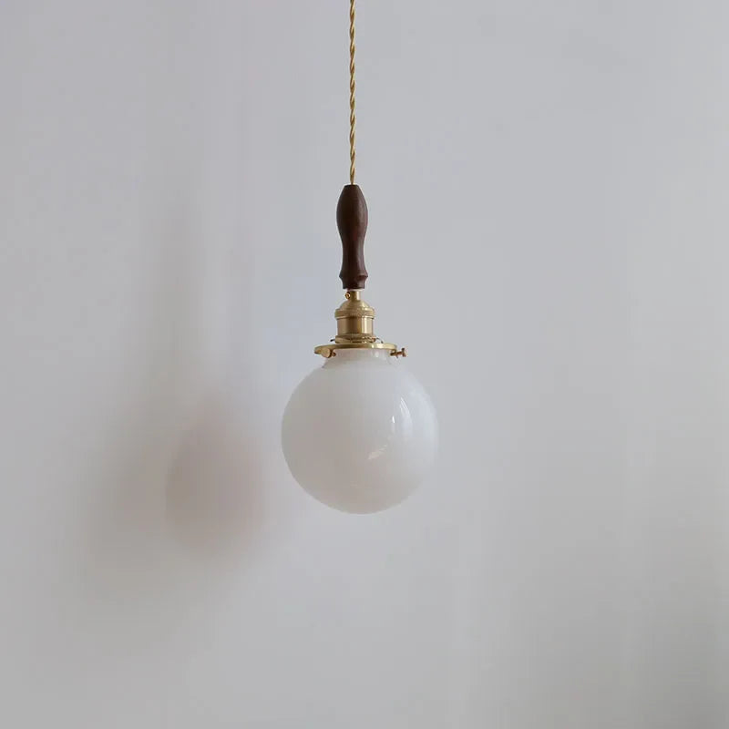 Helnys White Glass LED Pendant Light Walnut Wood Nordic Modern Hanging Fixture