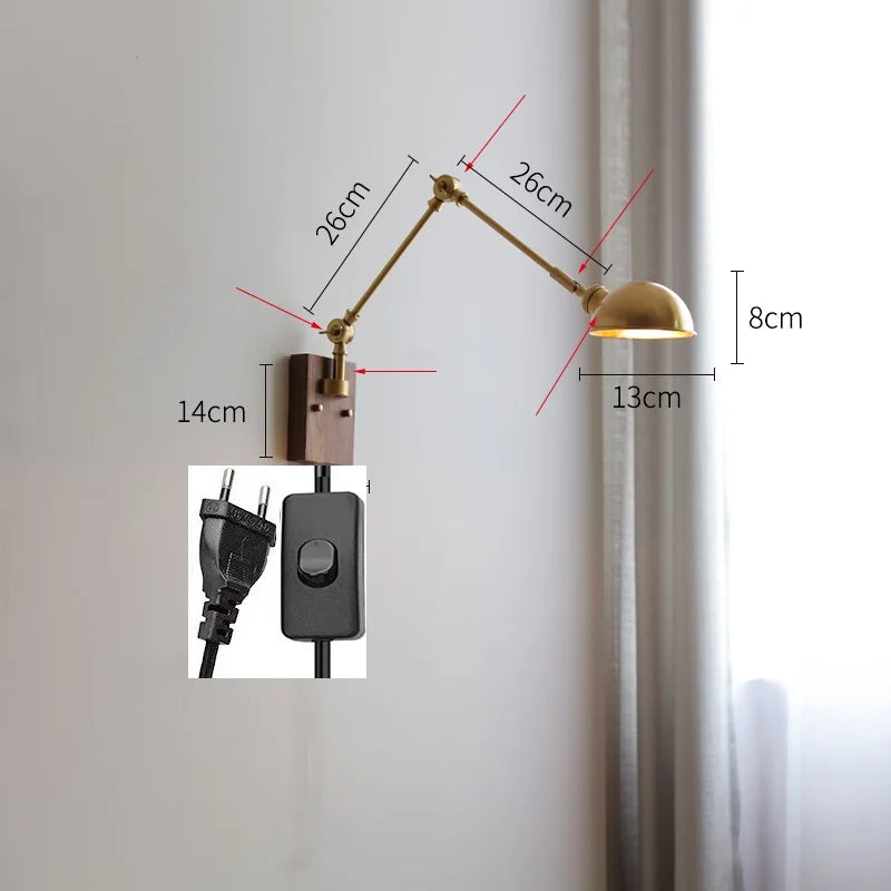 Helnys Copper LED Wall Light with Pull Chain Switch, Nordic Modern Design