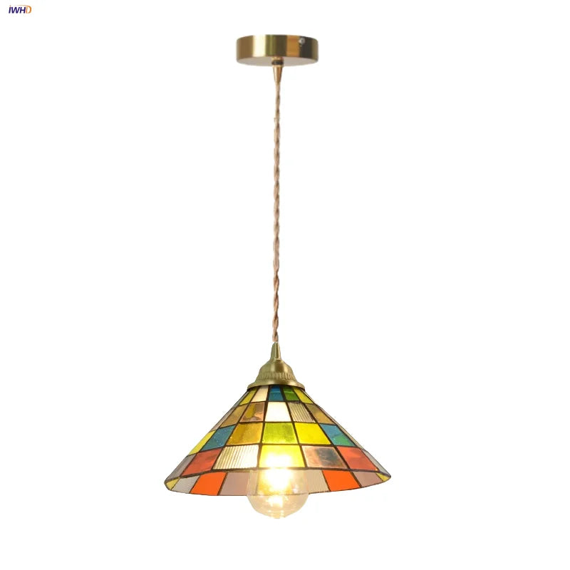 Magic Cube LED Pendant Lights by Helnys - Colorful Glass Tiffany Style Hang Lamp