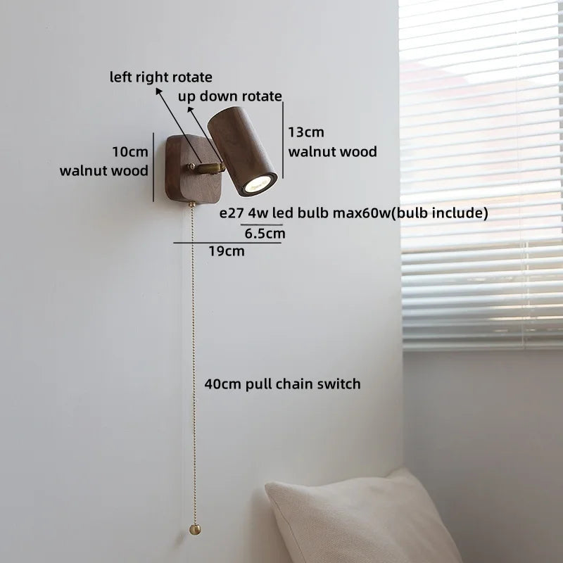 Helnys Wooden LED Wall Lamps for Bedroom Design Luminaire, Walnut Wood Shade, Bathroom Mirror, Stair Light