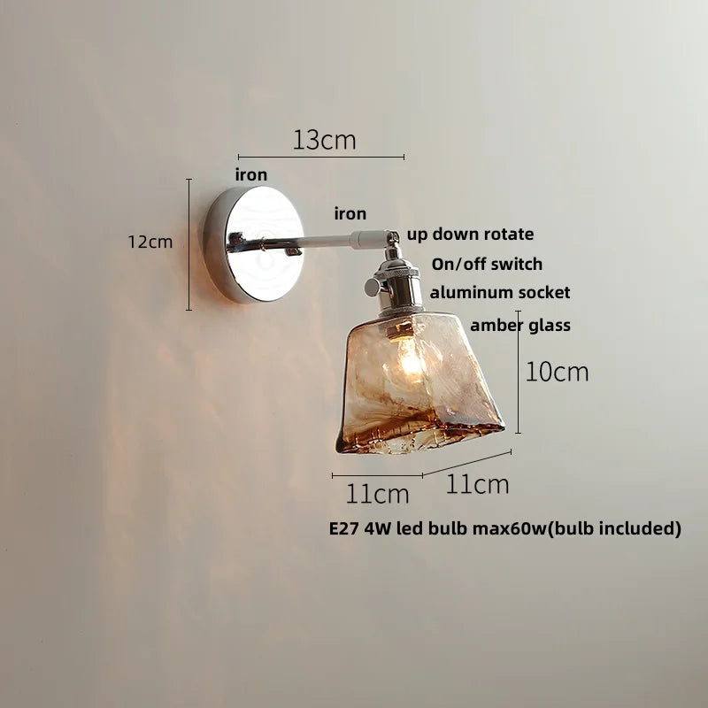 Helnys Clear Glass LED Wall Lamp Pull Chain Switch Up Down Rotatable Stair Light Fixtures