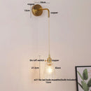 Helnys Clear Glass LED Wall Lamp Modern Luxury Copper Bathroom Mirror Light