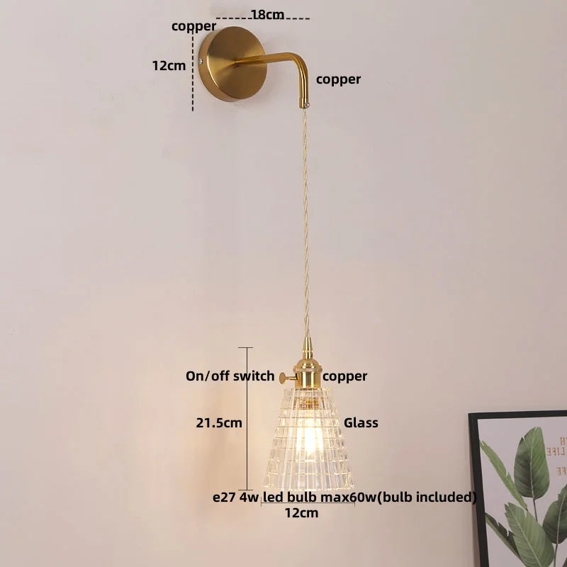 Helnys Clear Glass LED Wall Lamp with Pull Chain Switch for Modern Luxury Home Decor