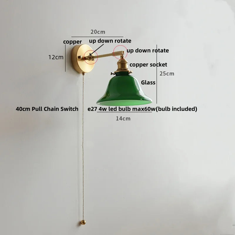 Helnys Modern Clear Glass Wall Lights with Pull Chain Switch