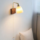 Helnys Vintage Brass Ceramic LED Wall Lamp with Pull Chain Switch