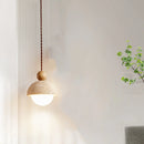 Helnys Stone Wood LED Pendant Lights with White Glass Ball - Nordic Modern Hanging Lamp