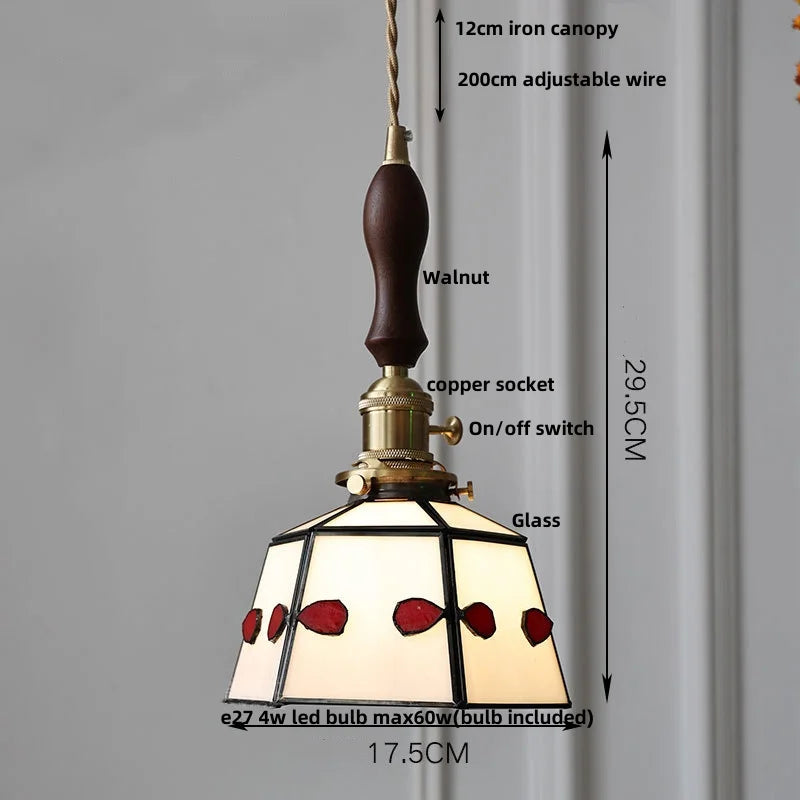 Helnys Wood LED Pendant Lights Glass Vintage Loft Kitchen Fixtures