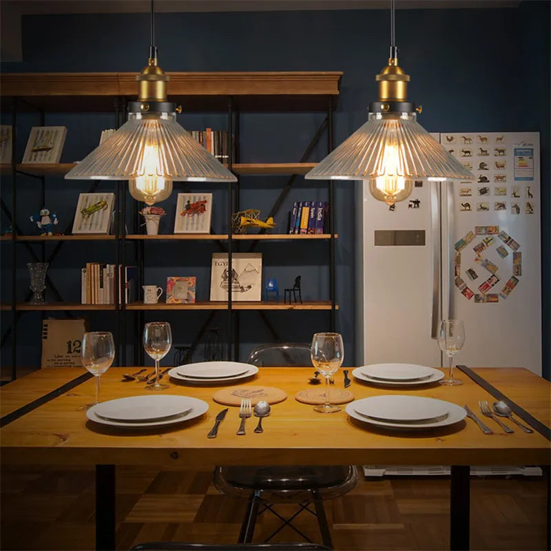 Helnys Retro Loft Edison Pendant Light with Glass Lampshade